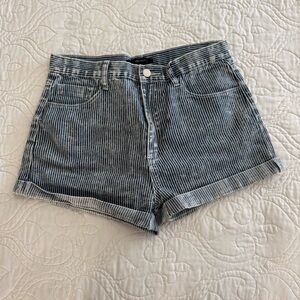 High Waisted Striped Denim Shorts Forever 21